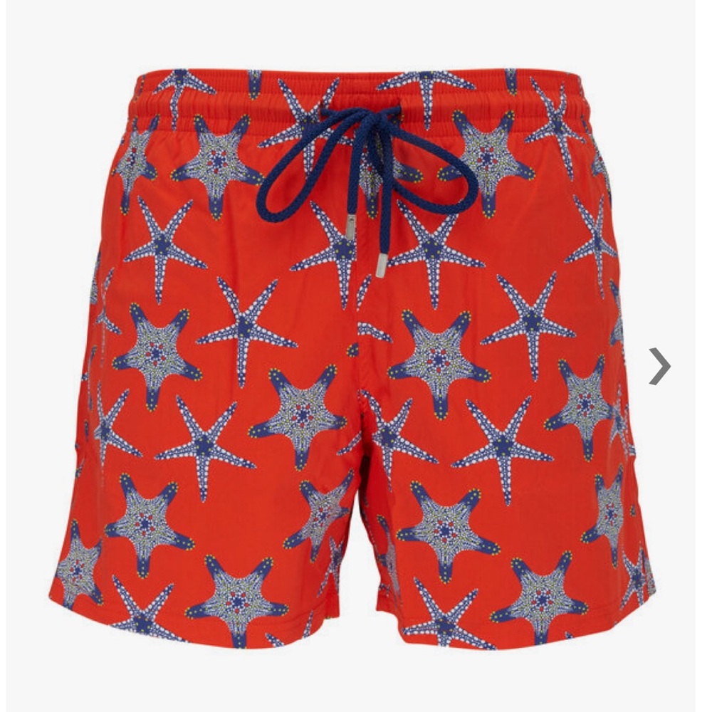 Starfish Print Red Kids Swim Shorts